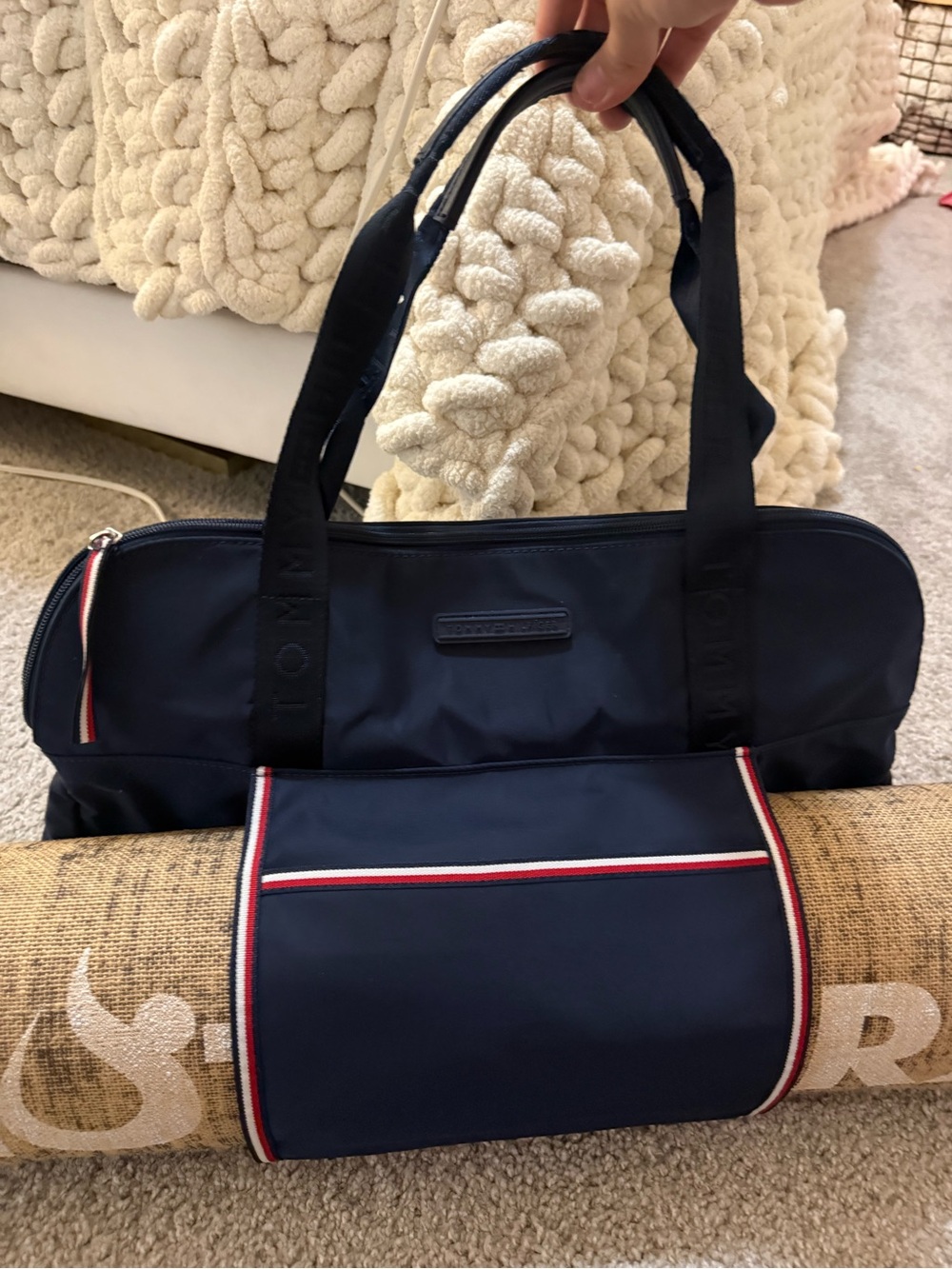 Tommy Hilfiger Navy Duffel Bag with Red & White Trim